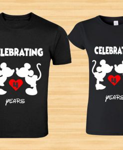 Celebrating anniversary Minnie Mickey with custom year matching couple Valentine tshirt