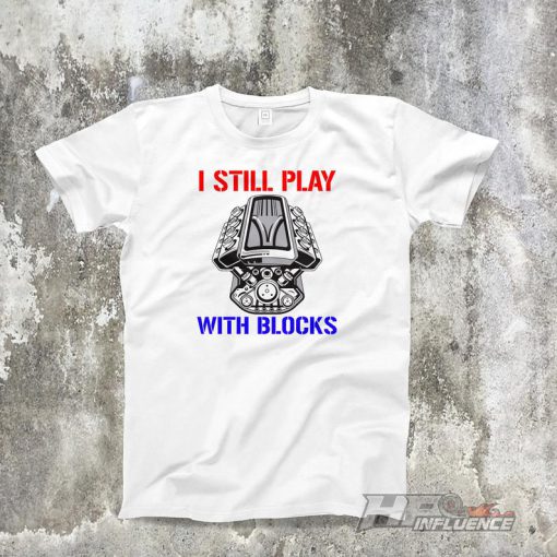 Gearhead Red & Blue PLAYING WITH BLOCKS White T-shirt. Jdm, Euro, Muscle, Usdm, Classic Car Shirts