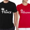 Couple Tshirt Prince Princess FASHION Matching Couple Tshirt Cartoon Couple Tee Shirt (BLACK-RED)