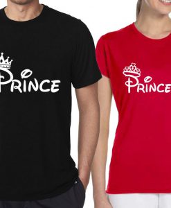 Couple Tshirt Prince Princess FASHION Matching Couple Tshirt Cartoon Couple Tee Shirt (BLACK-RED)