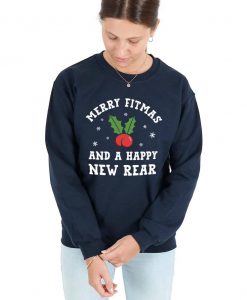 Merry Fitmas And Happy New Rear Sweatshirt Sweater Jumper Top Christmas Xmas Slogan Gym Workout