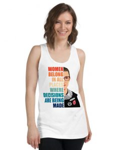 RBG with Feminist Pin Classic Unisex Tank, Ruth Bader Ginsburg Tank Top, Supreme Court Justice, Women Belong In All Places