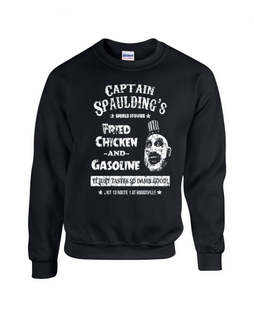 Captain Spaulding fried chicken funny scary movie halloween clown gasoline horror house devil - clothing apparel - Crew Sweatshirt