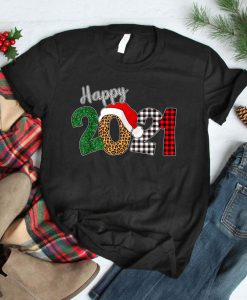 Happy 2021 Happy New Year Buffalo Plaid Leopard Christmas TShirt, Christmas Family Tee, Happy New Year 2021, Merry Christmas, Plaid Reindeer