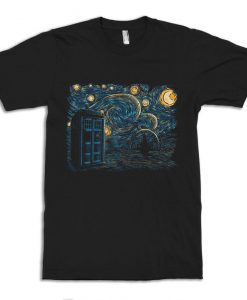 Doctor Who TARDIS Starry Night T-Shirt, Vincent van Gogh Art Tee, Men's and Women's Sizes