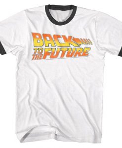 Back to the Future Worn Logo White Adult Ringer T-Shirt