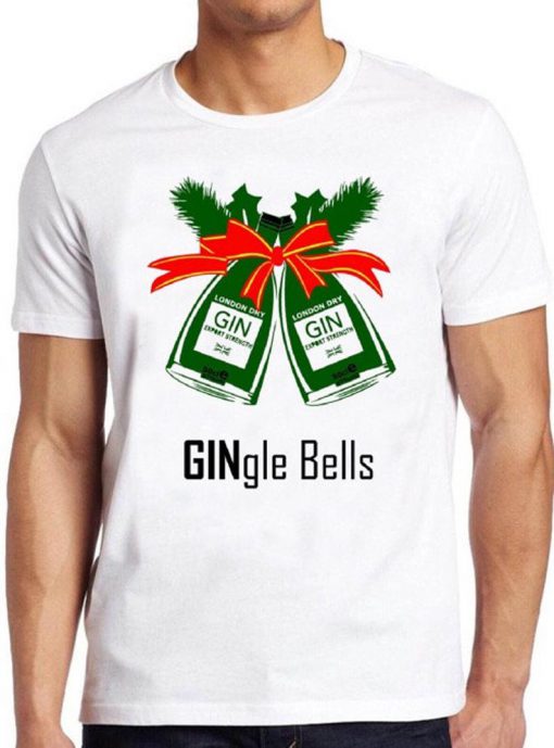 Gin Christmas T Shirt Gingle Bells Xmas Funny Gift Tee