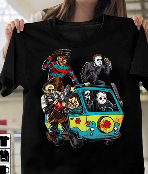 Michael Myers Jason voorheen Freddy Scooby doo scary faces villains t-shirt