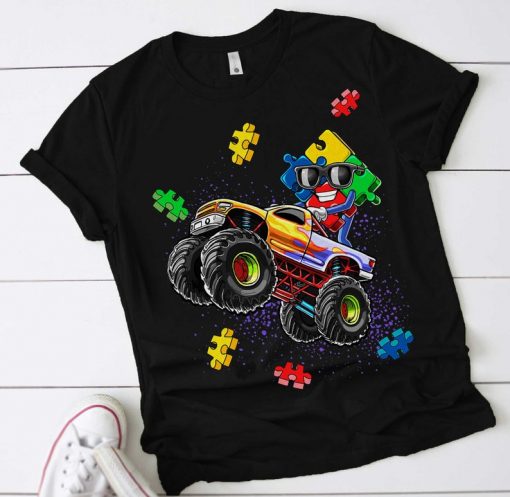 Monster Truck Autism Awareness Puzzle Piece Gift for Boys T-Shirt