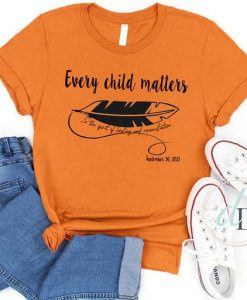 Orange shirt day - Every child matters Tshirt- In the spirit of healing Indigenous feather shirt