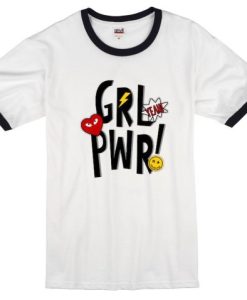 Yeah Girl Power White Black Ringer T shirt