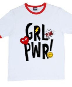 Yeah Girl Power White Red Ringer T shirt