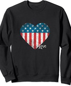 MEN WOMEN YOUTH Love America Patriotic Red White Blue Heart Sweatshirt