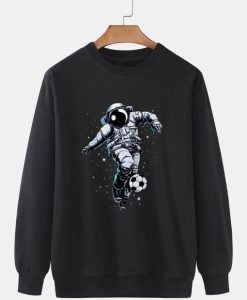 Mens Astronaut Football Print Crew Neck Casual Pullover Sweatshirt