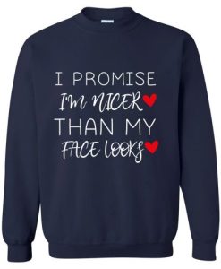 I Promise I’m Nicer than My Face Looks Funny Sarcastic Sweatshirt